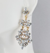 Clear Gold chandelier earrings hinged dangle post pendant statement 2 1/8" long