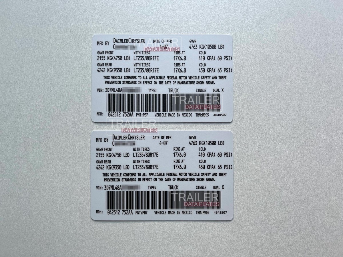 CHRYSLER Door Jamb Data Decal Permanent Sticker ID Tag USA Custom