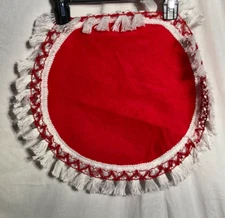 Vintage Mini Faux Fur Felt Round Christmas Tree Fringe Skirt Solid Red 14 " W