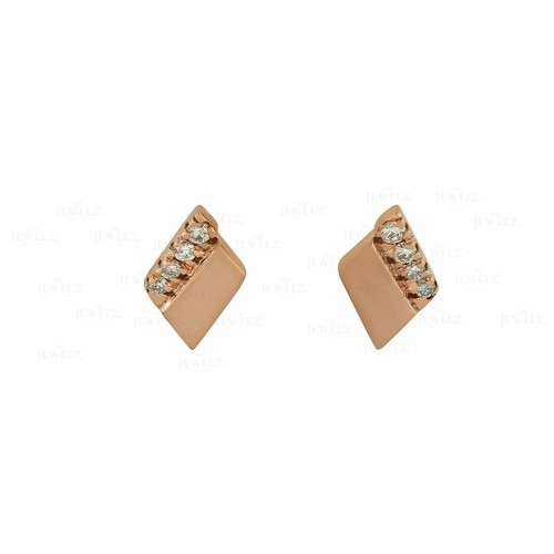 VS/F-G Diamond 14K Gold Rhombus Shape Studs Earrings- The Jewelz - Picture 4 of 4