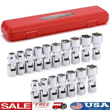 17PCS Universal Flex Socket Set 3/8 Drive SAE Metric 360 Degree 6-Point Access