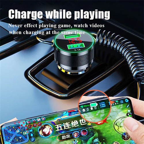 Fast Charger Car Adapter Dual USB PD Type-C Charging For iPhone Samsung W/Cable - Photo 3 sur 6