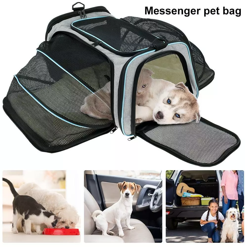 Portable Travel Foldable Cat Carrier Bag - Soft & Durable With Lid