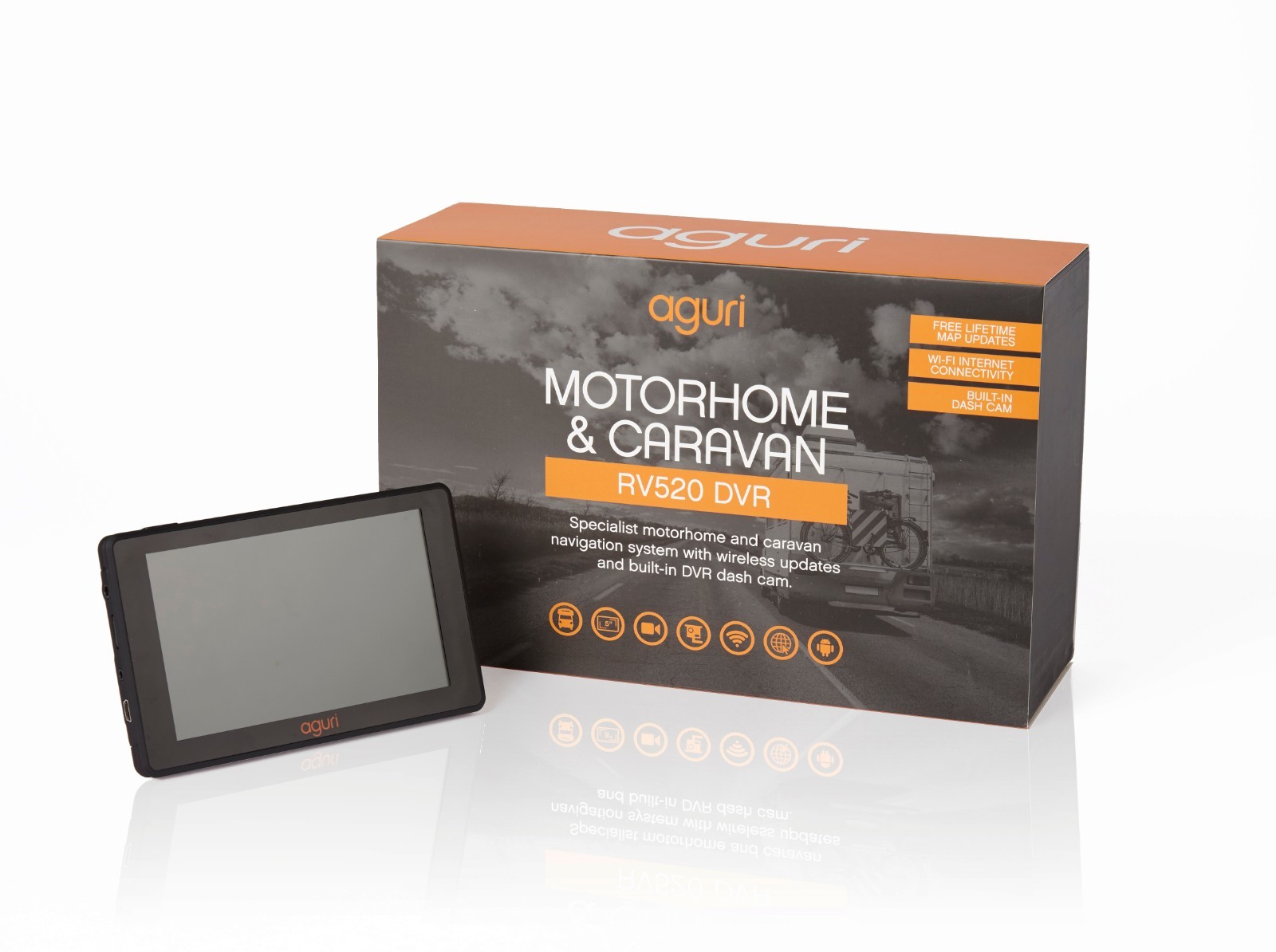 Aguri RV520 Motorhome Caravan Sat Nav and Dash Cam WiFi Europe Maps Free Updates