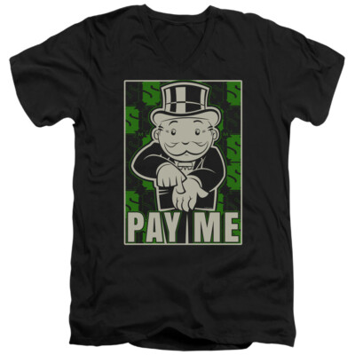 Monopoly Slim Fit V-Neck T-Shirt Pay Me Black Tee