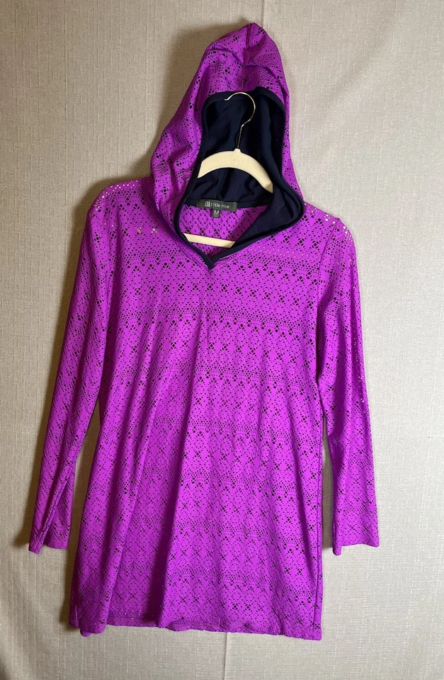 Túnica Title Nine rosa corte láser natación playa encubrir encaje con capucha traje de baño vestido Foto 2 de 4