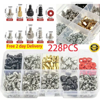 228*Computer Screws Standoffs Set PC Hard Drive Motherboard Case Fan Kit UK... - Image 1 of 4