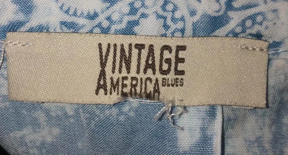 Top túnica boho lyocell vintage América talla L para mujer azul retazos desteñido cachemir Foto 3 de 4