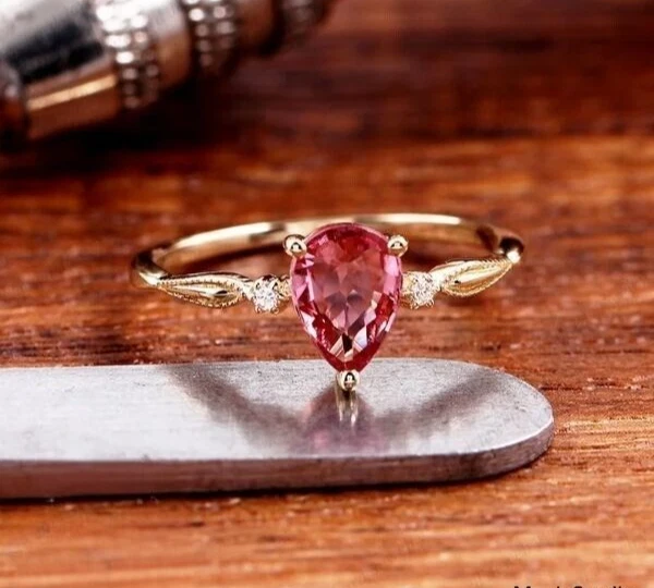 18K Gold Plated Sterling Silver Natural Pink Tourmaline Anniversary Ring for Her - Image 4 of 4