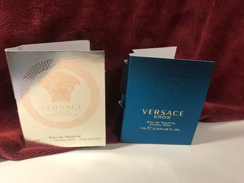Set Of 2 : Versace Eros Pour Femme & Men By Gianni Versace Edt Spray Vial Mini