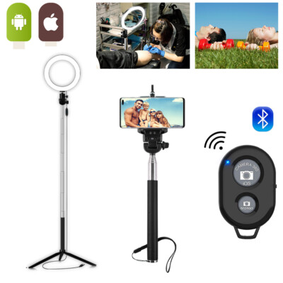 LED Ring Light+Selfie Stick Phone Holder Desktop LED Lamp 3 Light Modes Makeup