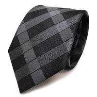 Tigertie Designer Seidenkrawatte Grau Anthrazit Schwarz Kariert - Krawatte Seide
