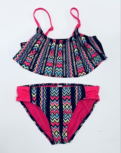 Girls Justice Size 12 Swim 2 Piece Suit Bikini Bathing Suit Multicolor Sequin