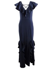 Aqua Women's Ruffled Back-Lace-Up Gown (2, Navy) 191837041165