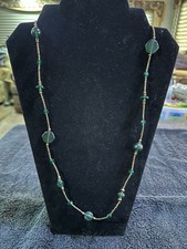 Necklace Metal Beads With Green Glass Beads