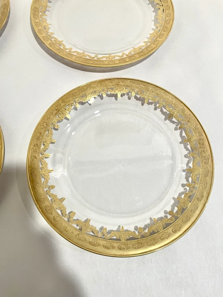 Arte Itálica 24K Vetro Oro Barroco Juego de 4 Platos de Ensalada/Postre Nuevo Foto 3 de 4