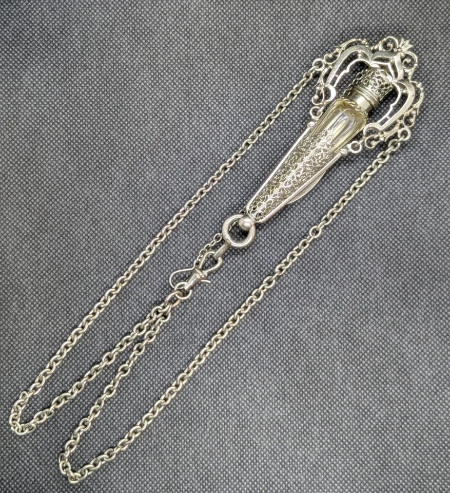 ANCIEN RARE BIJOU CLAVET CHATELAINE PORTE FLACON A SEL PARFUM NAPOLEON 3 - 19ème - Photo 3/4