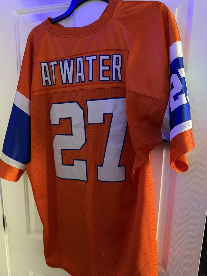 1994 Denver Broncos Steve Atwater #27 NFL AFC 75th Patch Orange Blue Jersey 60 - Image 2 of 4