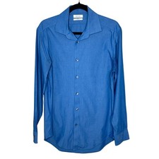 Calvin Klein Slim Fit 4-Way Stretch Blue Button Up Shirt Mens Size M Long Sleeve