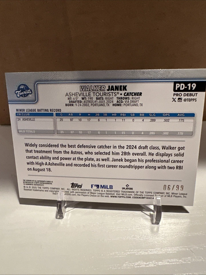2025 Topps Pro Debut Walker Janek Green Auto 6/99 - Image 2 of 3