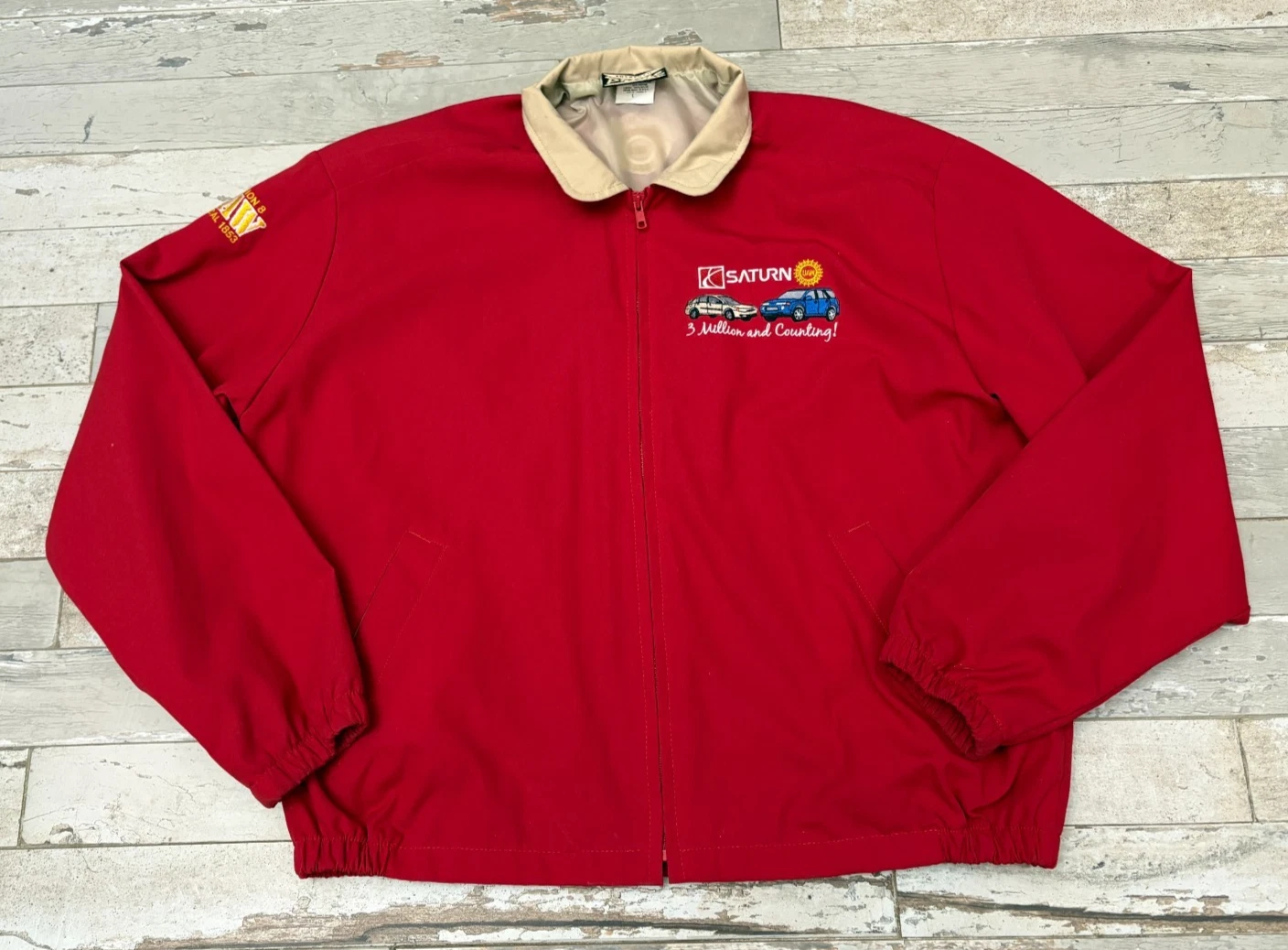VTG 90s Saturn Auto UAW 3 Million & Counting Prime Union Jacket Red Sz L Bomber - product detail image 2