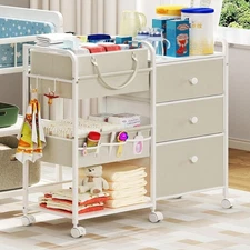 Carrito Organizador De Pañales Con Ruedas 3 Gavertas y Niveles Para Bebe Metal