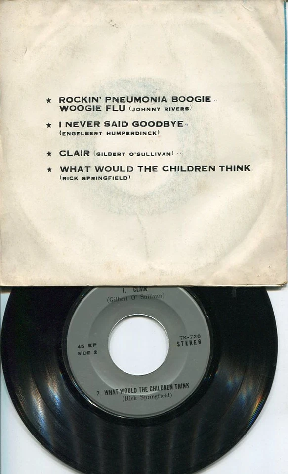 JOHNNY RIVERS / GILBERT O'SULLIVAN /RICK SPRINGFIELD THAI EP 7" THAILAND 45RPM - Image 3 of 3