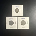 1902 Barber Liberty Head Dime & 1902 & 1904 Liberty Head Nickels - 3 Coin Lot.