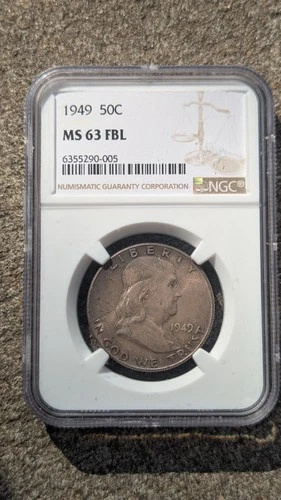 1949 Franklin Half Dollar Coin NGC MS 63 FBL Toned