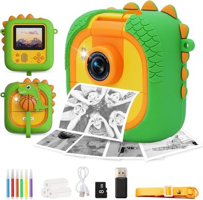 Kinderkamera mit Thermodruck, 180° Objektiv, Farbfotografie, HD-Video, 8GB, Grün