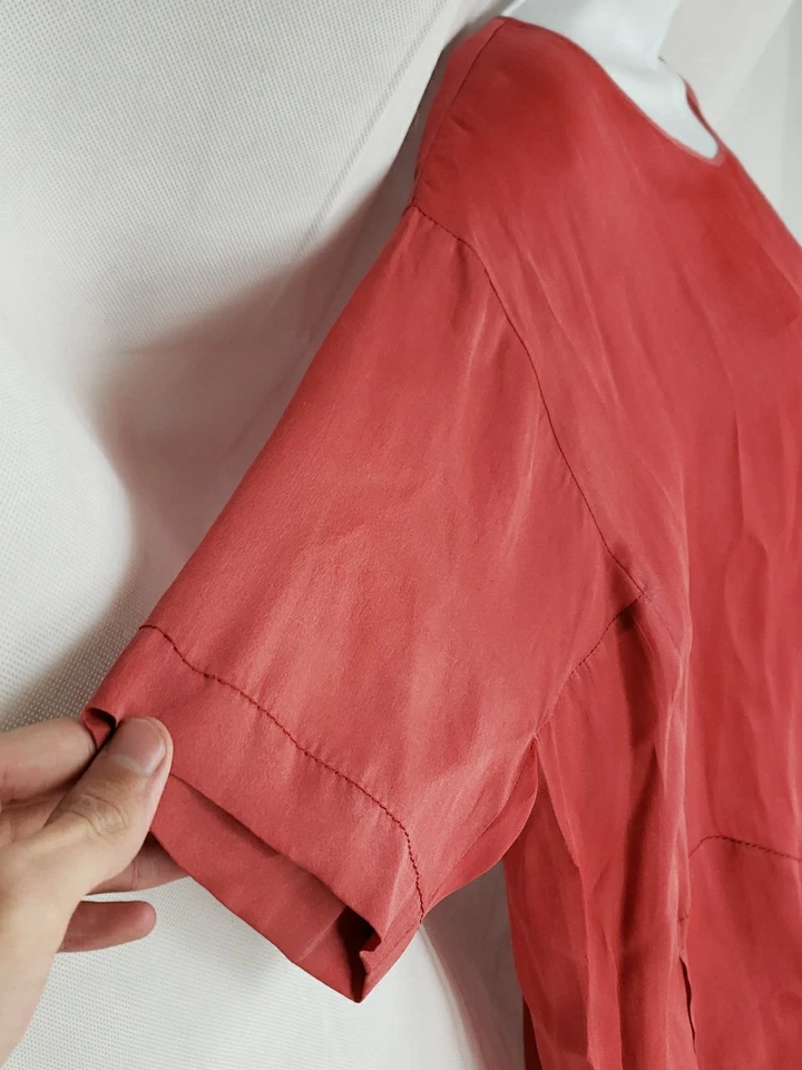 Vestido Camisa Uma Wang Rojo Talla L Largo Completo 100% Seda Foto 4 de 4