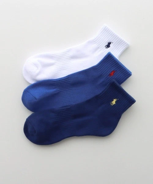 POLO RALPH LAUREN Unisex Short Socks 3-Pair Set Blue White 3 Sizes 23828