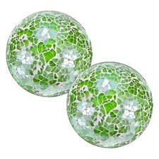 2 Pcs 3.1 in Glass Decorative Balls for Bowls, Mosaic Glass Balls, Green