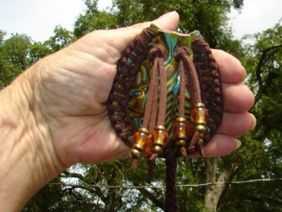 Tooled Leather Medicine Bag, Native American Embossed Leather Necklace Pouch, 3''