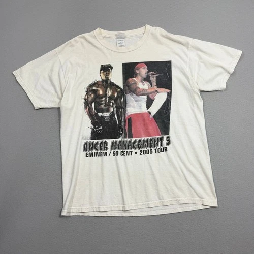 Eminem 50 Cent Anger Management 3 Tour Shirt XL Whi 2000s vintage concert t-shirt, vintage, size XL, single stitch, B+ condition
