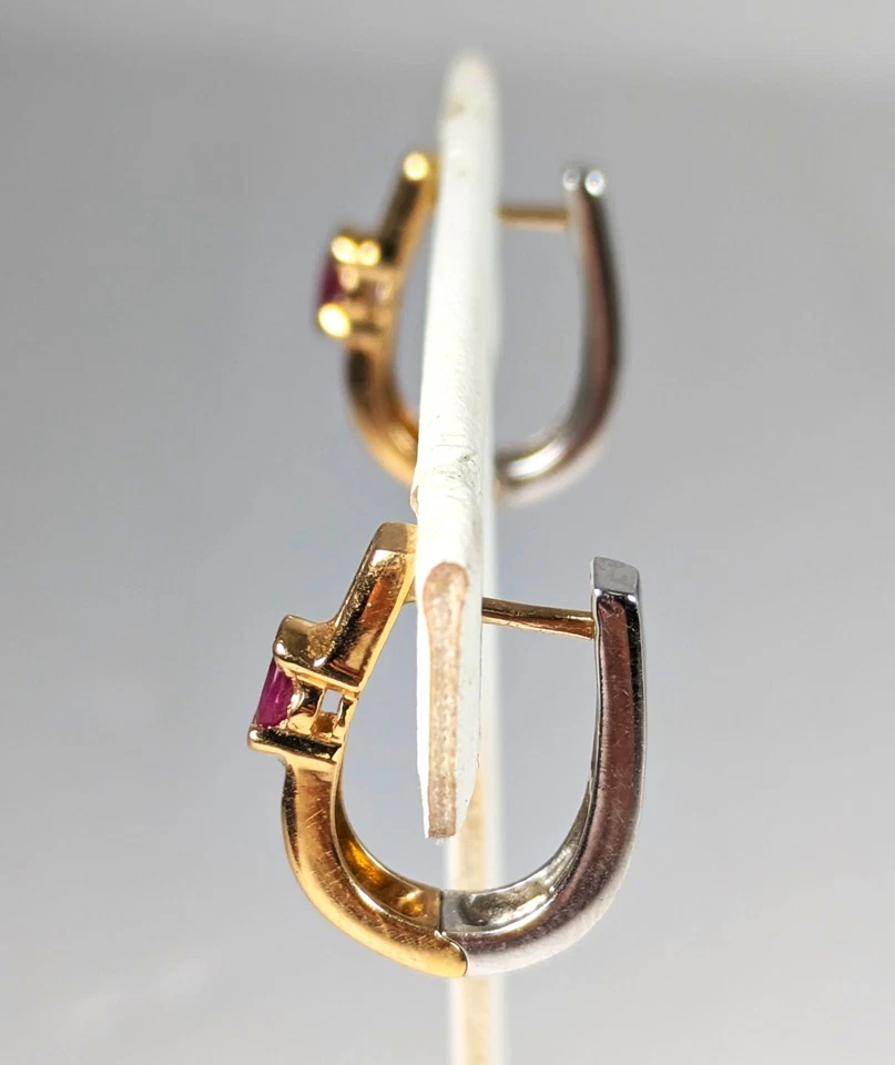 14K Gold Two-Tone Diamond & Ruby Earrings - Image 3 of 4