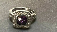 Amethyst and white Topaz ring set in sterling silver 925 setting Size 9