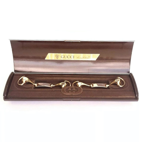 Authentic Vintage 80s Gucci Equestrian Stirrup Cufflinks Gold w/ Box Rare