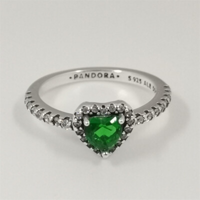 Pandora erhöhter grüner Herz Ring S925 Sterlingsilber 50/52/54/56/58