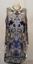 Final Sale Classic Black, Blue, & White Ornate Plus Size Dress SZ 1X