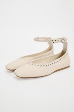 Zara Cream Ecru Ballerinas Flats Shoes With Studded Ancle Straps Size UK 4 37