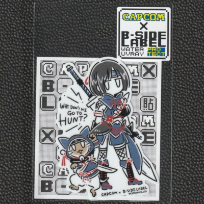 CAPCOM x B-Side Label Sticker MONSTER HUNTER Rise Female and Airou Line Art