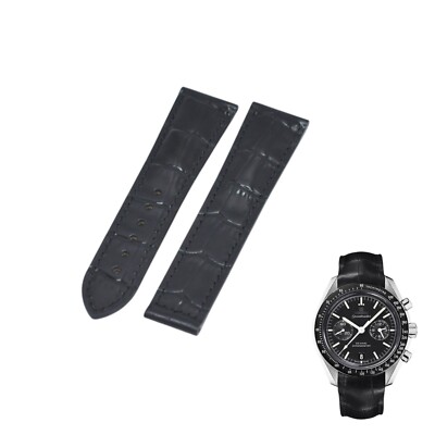 21mm Black Leather Watch Strap For Omega Speedmaster Co-Axial 311.33.44.51.01.00