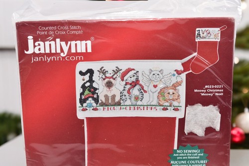 Janlynn Meowy Christmas Counted Cross Stitch Kit 023-0221 Stocking No Sewing - Picture 2 of 8