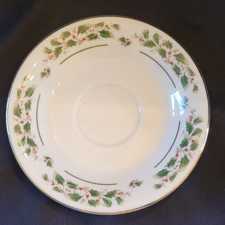 Set of 8 Fine China of Japan "Holly" Christmas Saucers