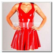 Latex Rubber Dress Red Sleeveless Party Pleate Skirt Chemise Frock Customize D57
