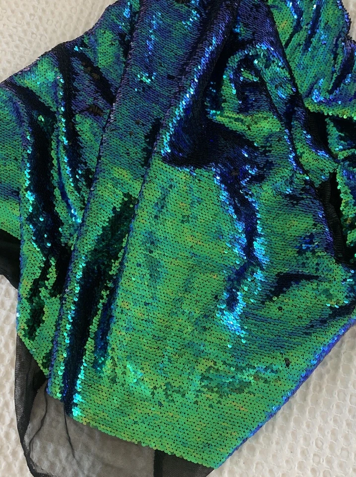 Tela de lentejuelas sirena pavo real negro verde azul 36” W x 52” L NUEVA Y PRECIOSA Foto 4 de 4