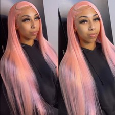 24'' Synthetic Pink Lace Front Wigs Heat Resistant Soft Pink Hair Glueless Wigs