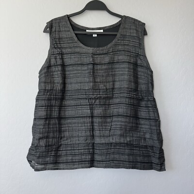 Caroline Rose XLarge Gray Black Stripe Linen Blend Sleeveless Tank Top