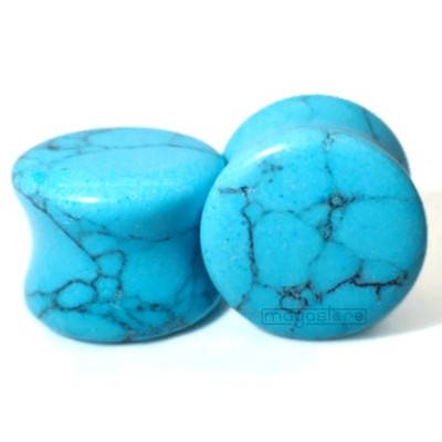 4MM-20MM TÜRKIS BLAU STEIN PLUG OHR TUNNEL EAR STONE NATUR FLESH OHRSTECKER BLAU